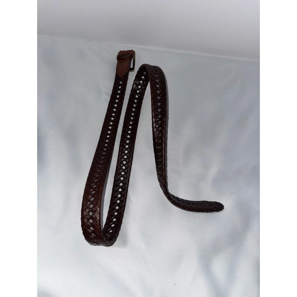 Bass Mens Braided Leather Belt 38 Brown Woven Mahogany Brass Buckle 11GH0401